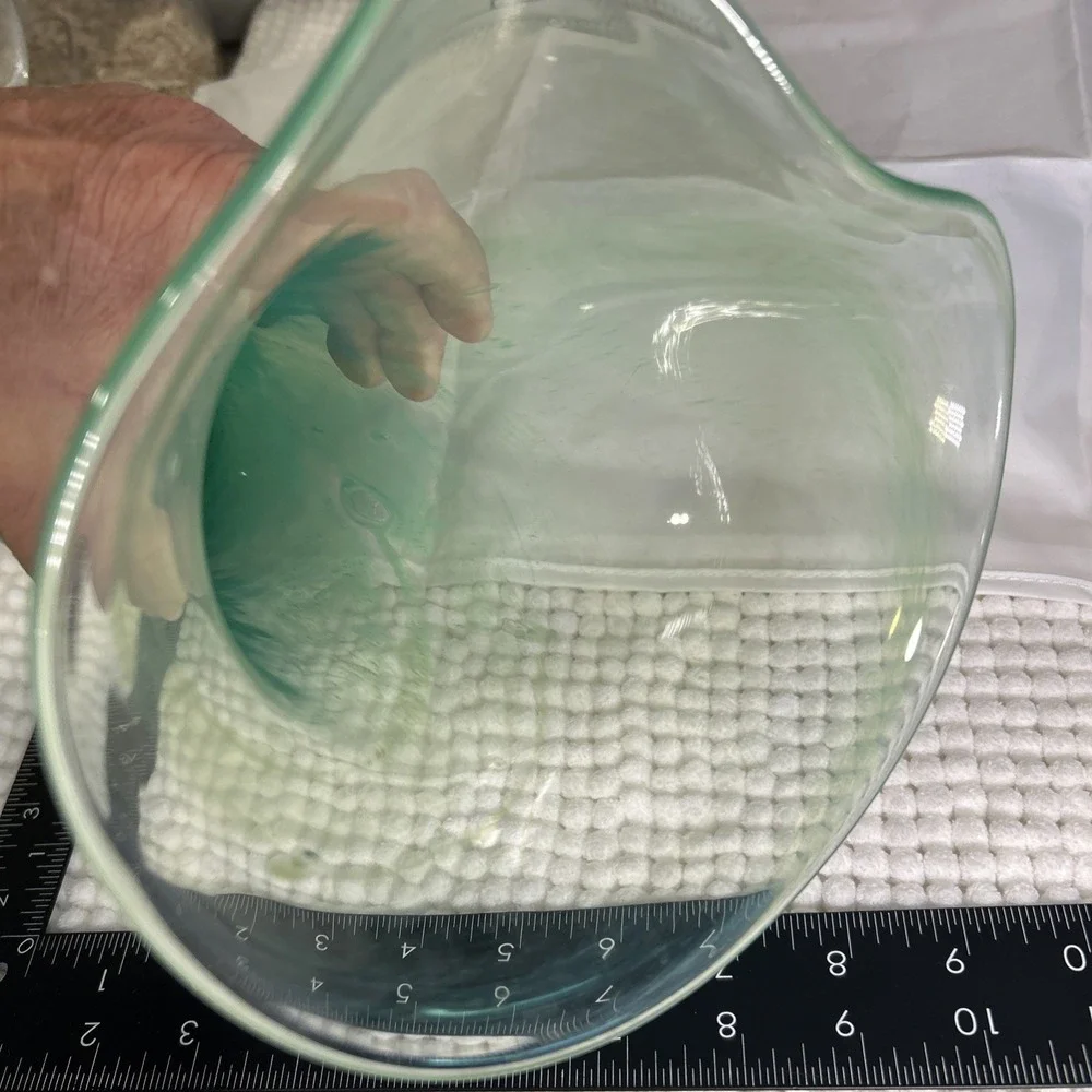 Vintage MCM Hand Blown Art Glass Vase Polished Pontil Mark Green Swirl 10.5 in